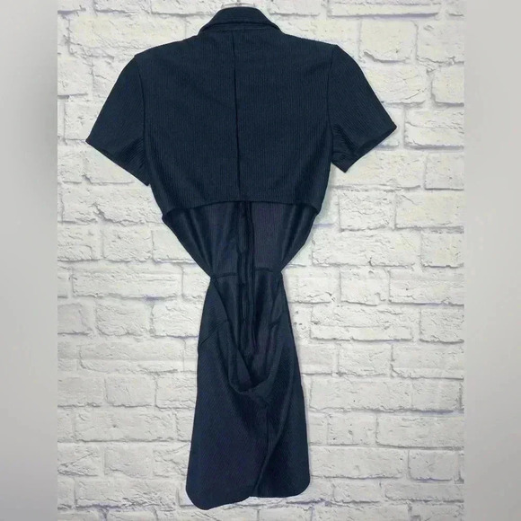 ASOS DESIGN rib jersey stretch collared retro romper in navy - Picture 6 of 8